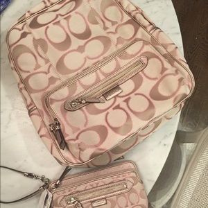 Coach NWT pink/khaki Backpack and NWT Wristlet